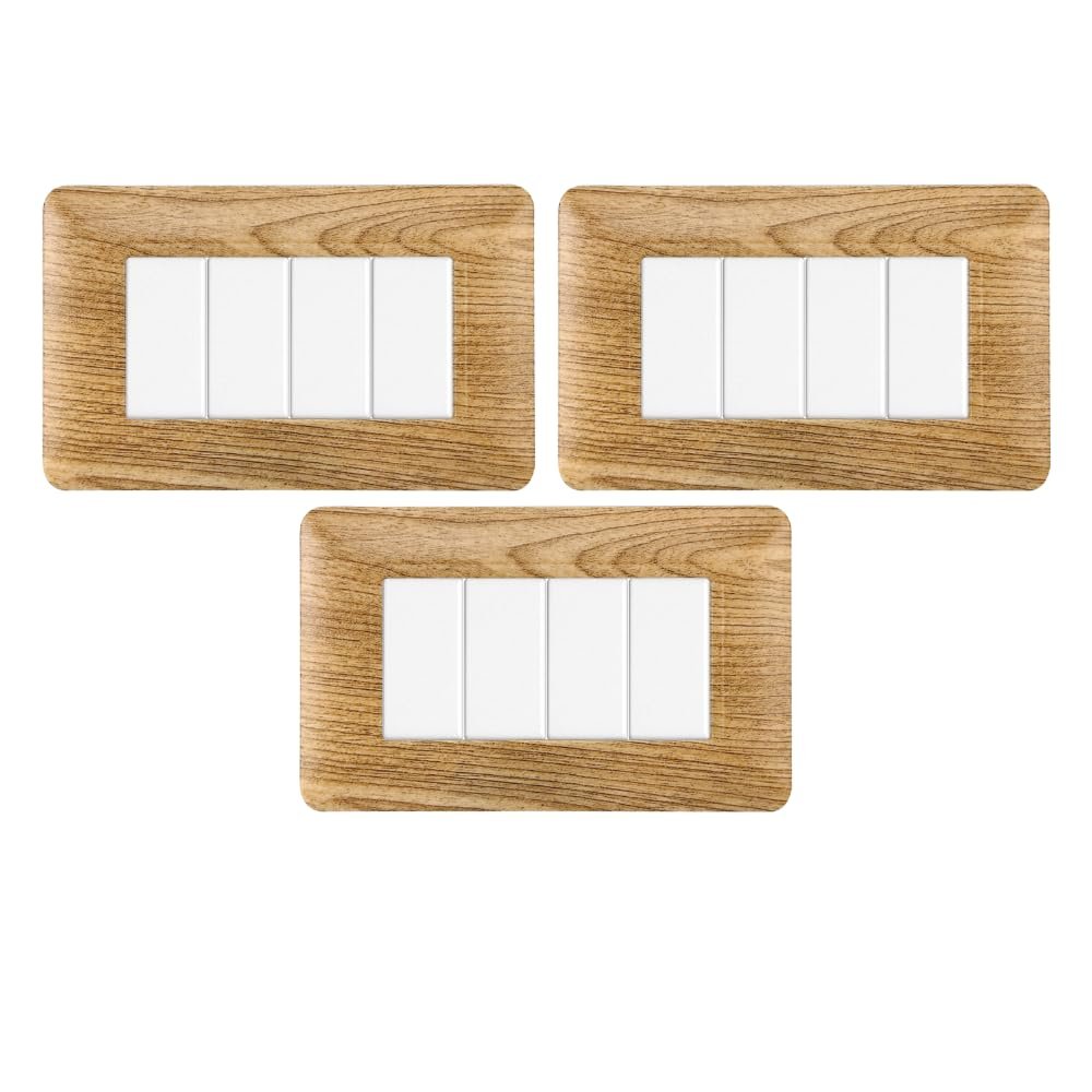 gloca Plastic Cover Plate Set Compatible with Matix (3 Pieces, Dark Wood, 4-Gang)