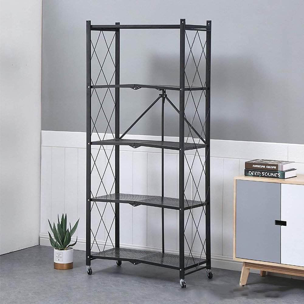 Kitchen Cart with Wheels, 3/4/5 Tiers, Black, 72 x 34 x 160 cm