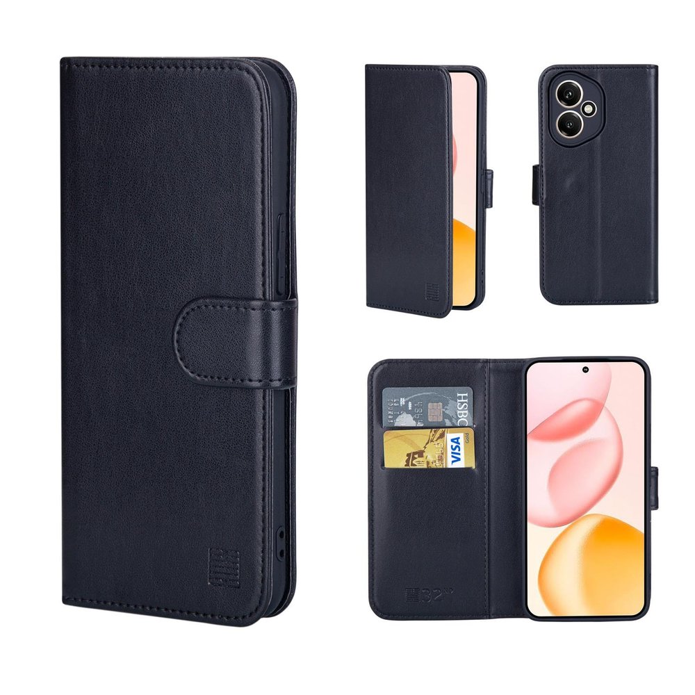 Protective Case for Honor 400, PU Leather, RFID-Blocking Card Slots, Magnetic Closure, Built-In Stand, Black