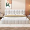 ZHFASDS Upholstered Bed 140 x 190/200 cm, Youth Bed, Double Bed with Soft Backrest, Platform Bed with Upholstered Border, Linen Slatted Frame (Mattress Not Included) (Beige, 140 x 200 cm) view 2