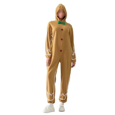 Feclmiyt Gingerbread Costume for Adults and Children, Hooded Long-Sleeve One-Piece, Women's S