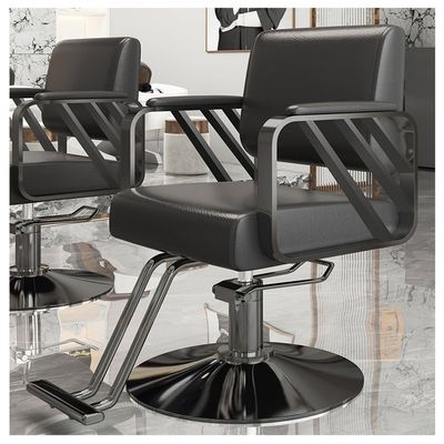 Black Height-Adjustable Barber Chair with Hydraulic Pump