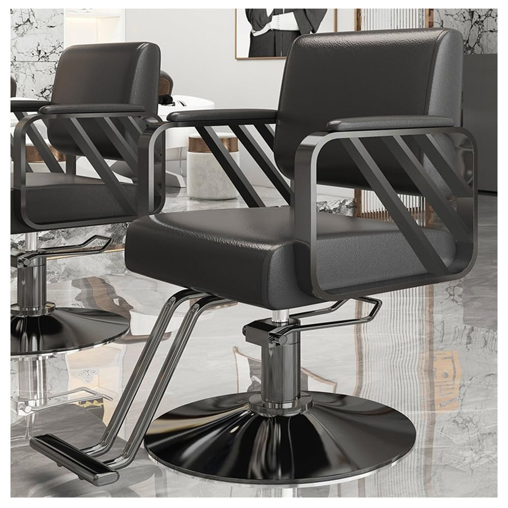 Black Height-Adjustable Barber Chair with Hydraulic Pump