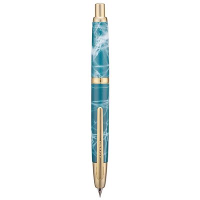 Jinhao 10 Press Fountain Pen with Box, Marble Blue, Retractable Medium Nib with Ink Converter Set, Gold Clip