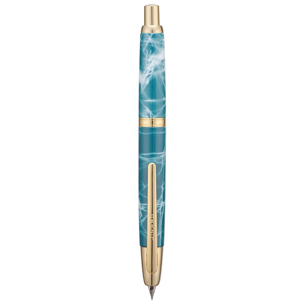 Jinhao 10 Press Fountain Pen with Box, Marble Blue, Retractable Medium Nib with Ink Converter Set, Gold Clip
