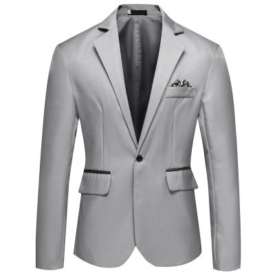 Foweknow Men's Sporty Regular-Fit Suit Jacket, Business Blazer with Pockets, Slim Solid-Color Sports Coat
