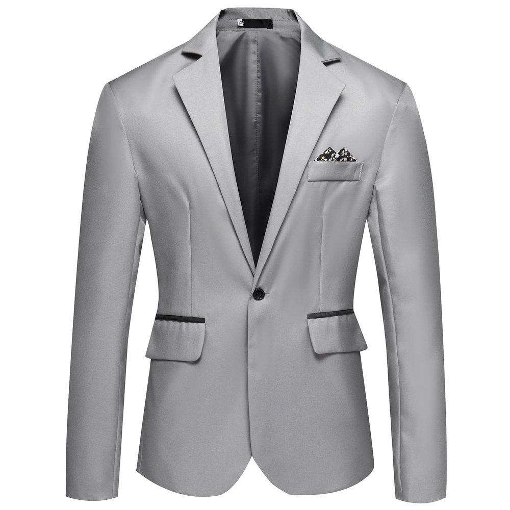 Foweknow Men's Sporty Regular-Fit Suit Jacket, Business Blazer with Pockets, Slim Solid-Color Sports Coat