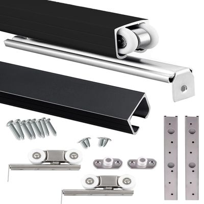 Minglez Sliding Barn Door Hardware Kit, Black, 76/120/140/152/170/180/200/300 cm, for Wardrobes, 1/2/3/4 Doors (296 cm/116.2 in)