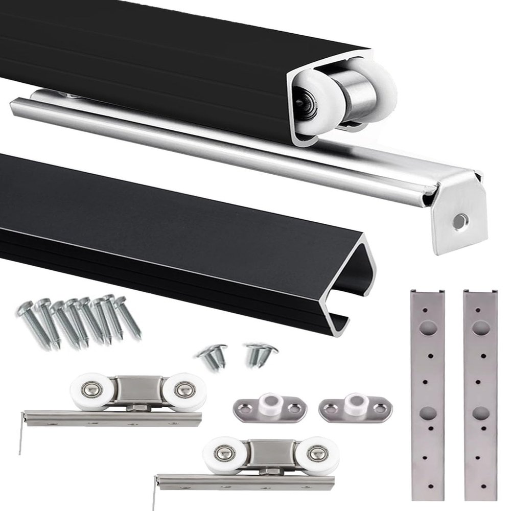 Minglez Sliding Barn Door Hardware Kit, Black, 76/120/140/152/170/180/200/300 cm, for Wardrobes, 1/2/3/4 Doors (296 cm/116.2 in)