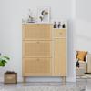BTM Rattan Wood Shoe Cabinet with 3 Flip Doors, Drawer, Door and Solid Wood Legs, 90 x 17 x 125 cm, Natural and White view 2