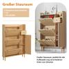 BTM Rattan Wood Shoe Cabinet with 3 Flip Doors, Drawer, Door and Solid Wood Legs, 90 x 17 x 125 cm, Natural and White view 3