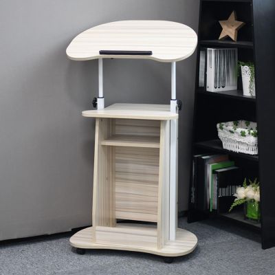 Modern Reception Lectern for Small Spaces, Ideal for Corporate Campuses, Salon Spas and Lobbies, White and Maple Color Scheme