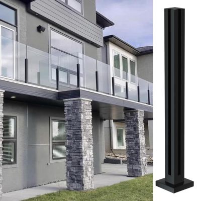 Sturdy Black Glass Railing Post System with Spigot, Square Stainless Steel Balustrade Without Top for Decks, Steps, Balconies, Gardens and Courtyards