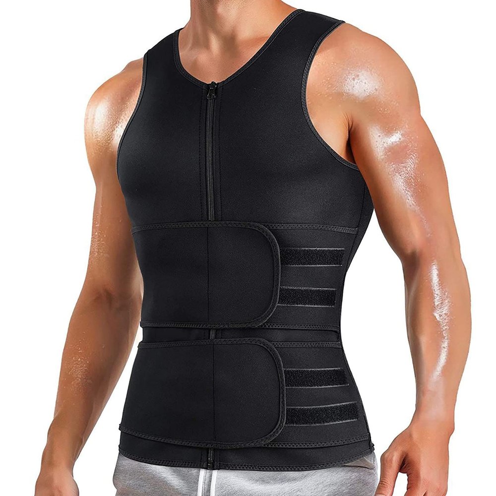 GOUJIAN Men's Sauna Sweat Vest with Zipper, Body Shaper, XL