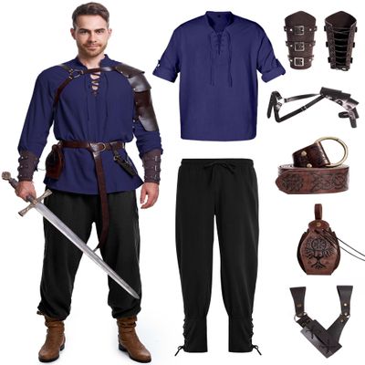 8-Piece Renaissance Costume for Men, Large