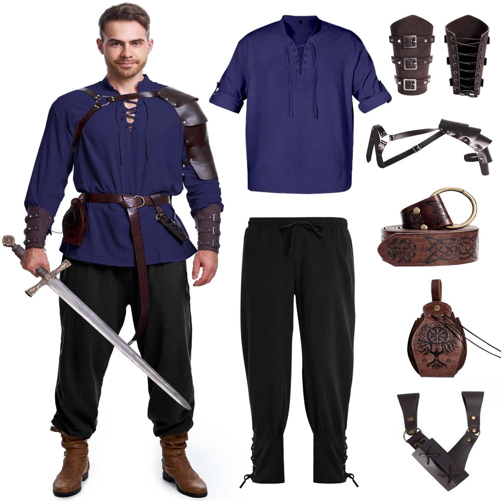 8-Piece Renaissance Costume for Men, Large