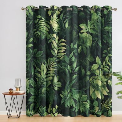 Leaf-Pattern Blackout Curtains with Thermal Insulation, 229 x 140 cm, 2-Pack