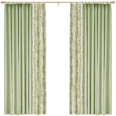 Wycian Yoga Motif Blackout Curtains, Green, 2-Pack, Solid Color and Floral Pattern, H244 x W137 cm Each, Chenille