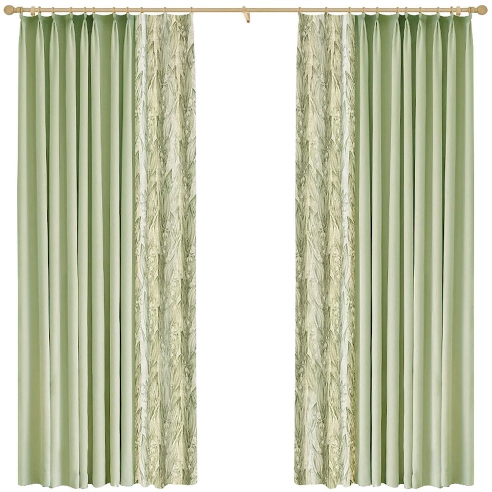 Wycian Yoga Motif Blackout Curtains, Green, 2-Pack, Solid Color and Floral Pattern, H244 x W137 cm Each, Chenille
