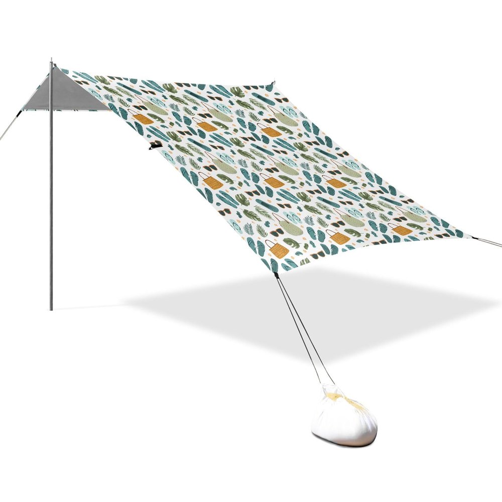 Portable Beach Tent Camping Sunshade Canopy UPF 50+ UV Protection Palm Leaf Pattern