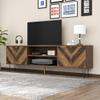 Jaxenor 155 cm TV Cabinet with 2 Doors, 2 Compartments, Gold Handles and Iron Legs, Wood Color view 1