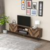 Jaxenor 155 cm TV Cabinet with 2 Doors, 2 Compartments, Gold Handles and Iron Legs, Wood Color view 3