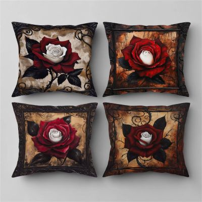 40 x 40 cm Rose Red Outdoor Pillow Covers, Double-Sided Printed, Waterproof, 4-Pack