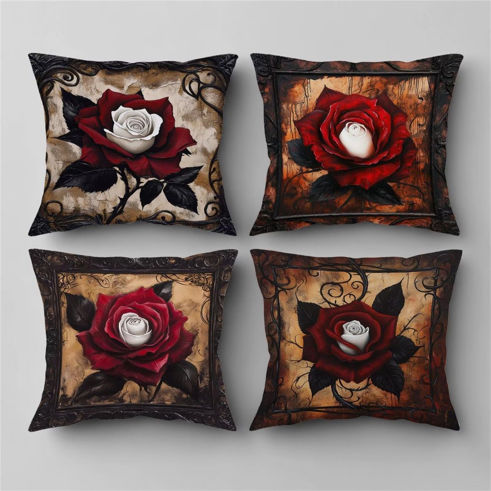 40 x 40 cm Rose Red Outdoor Pillow Covers, Double-Sided Printed, Waterproof, 4-Pack