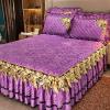 Generic Luxury Velvet 3-Piece Ruffled Bed Skirt and Quilted Bedspread Set, King Size, 18" Drop, 2 Pillowcases, 3-Sided Dust Ruffle, Fitted Sheet, A, 180 x 200 cm/71 x 79 in view 3