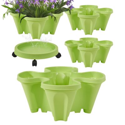 Yorajuy Stackable Plant Pot Tower with 4 Garden Planters, Removable Tray and Wheels