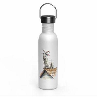 MAXIKIWI 500 ml Single-Wall Stainless Steel Water Bottle with Screw Cap and Handle, Non-Insulated, BPA-Free, Leakproof, Goat Watercolor Design