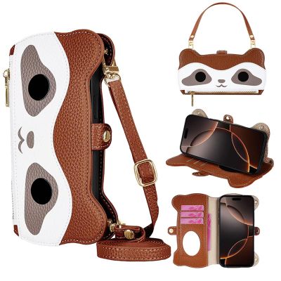 Rnrieyta Crossbody Zipper Cute Makeup Mirror Phone Case for iPhone 12 Pro, Flip Case with PU Leather Phone Strap, Magnetic Wallet and Card Slots