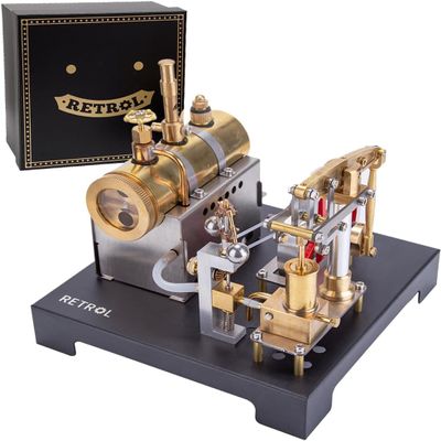 RCXTechPro RETROL SE-01 Steam Engine Model Kit, 84-Piece Stationary Metal Engine with Horizontal Boiler and Flyball Governor