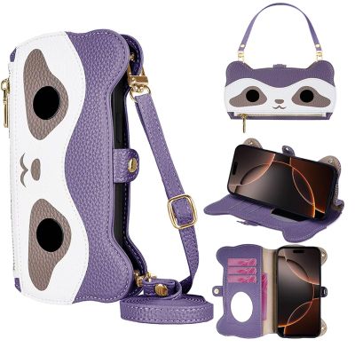 Rnrieyta Crossbody Zipper Phone Case with Makeup Mirror for Xiaomi Redmi 9C, PU Leather Flip Wallet Case with Phone Strap