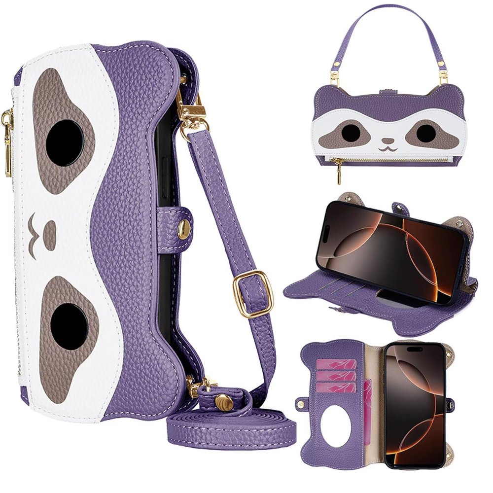 Rnrieyta Crossbody Zipper Phone Case with Makeup Mirror for Xiaomi Redmi 9C, PU Leather Flip Wallet Case with Phone Strap