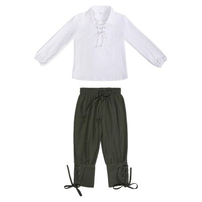 Generic Boys' Medieval Outfit Set, Shirt and Ankle-Length Pants, Halloween Costume, Green, 6–8 Years
