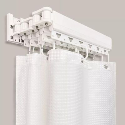 Foldable, Extendable Corner Shower Curtain Rod, 2-Fold, White