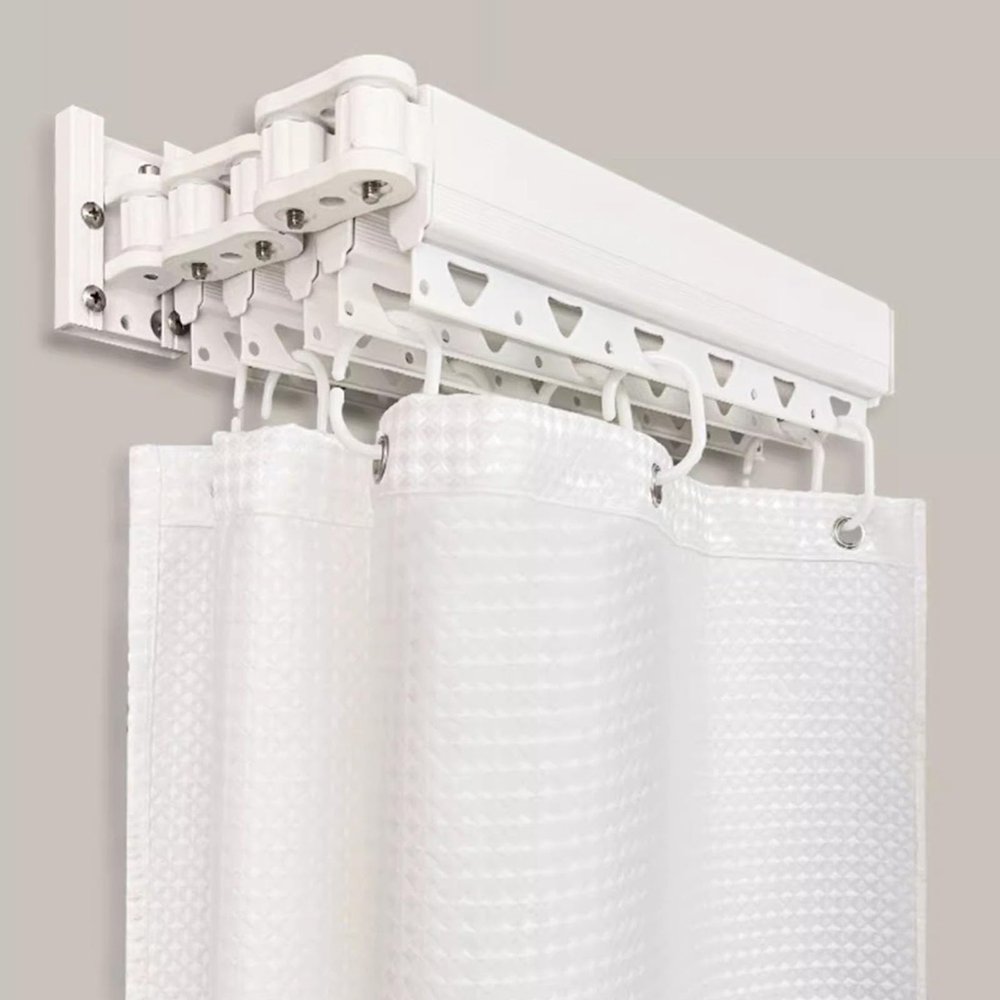 Foldable, Extendable Corner Shower Curtain Rod, 2-Fold, White