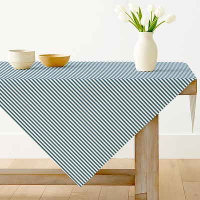 Luzzxfa Navy Blue Striped Polyester Tablecloth, 33.5 x 33.5 in