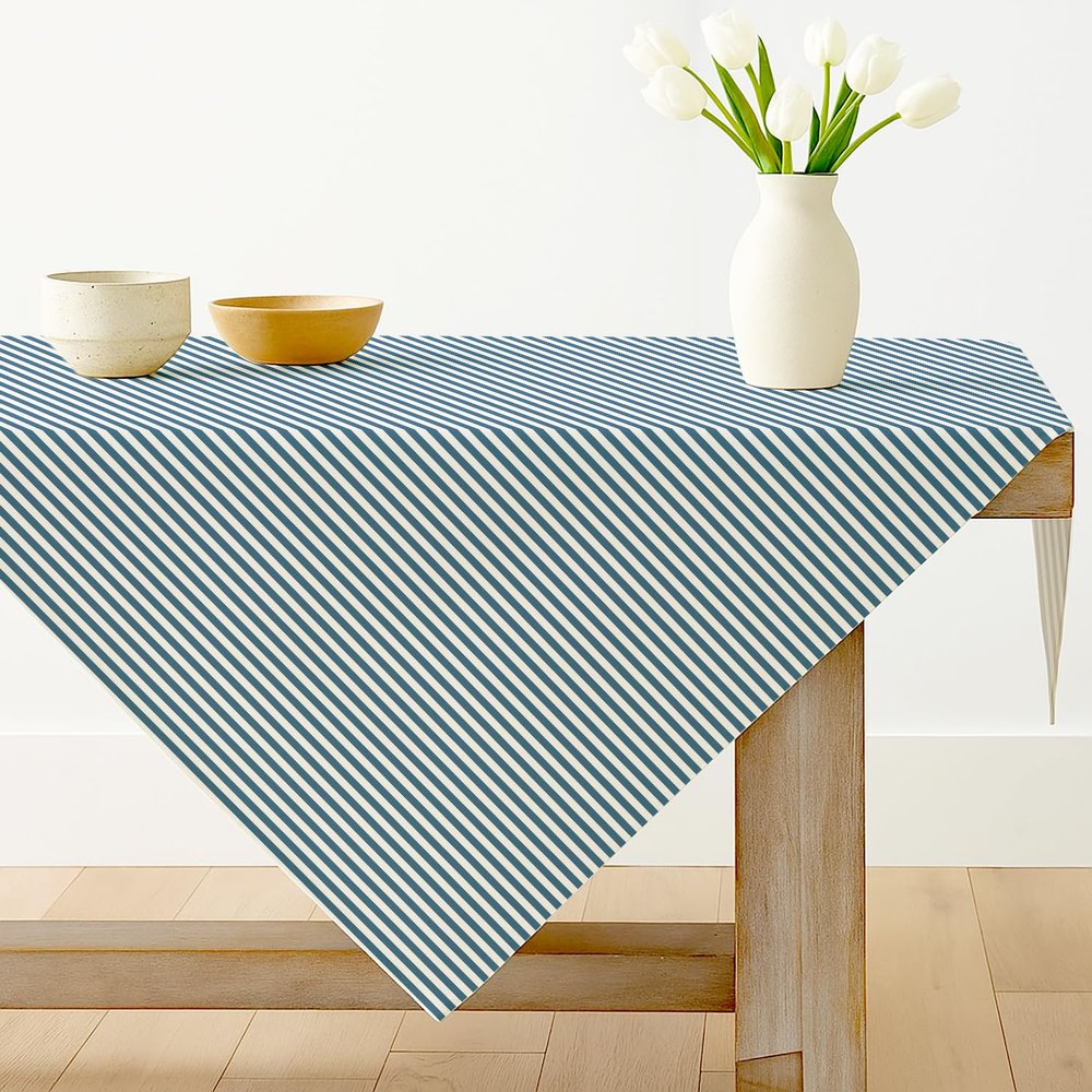 Luzzxfa Navy Blue Striped Polyester Tablecloth, 33.5 x 33.5 in