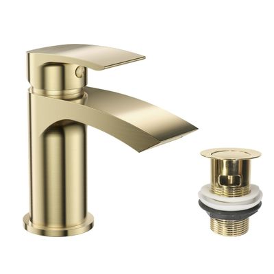 VeeBath Cascade Mono Bathroom Faucet, Brushed Brass