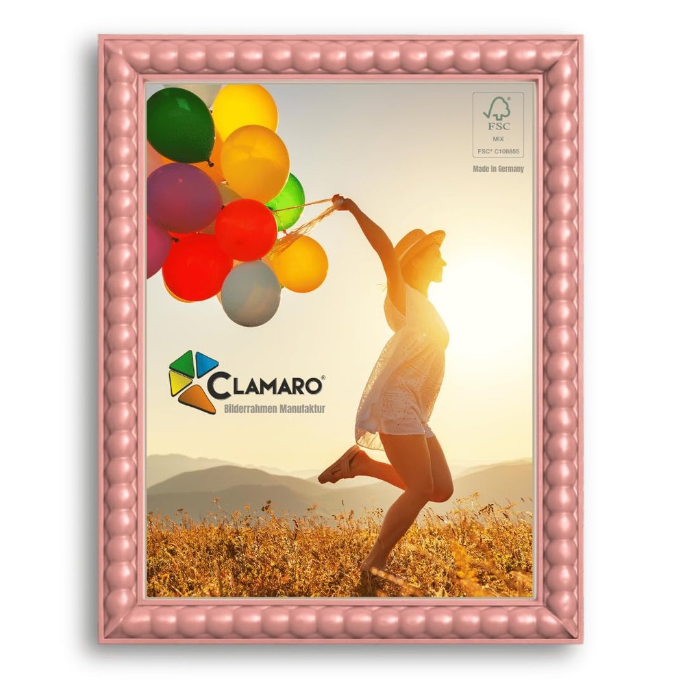 CLAMARO Bubble Design Picture Frame 25 x 36 cm, Pink, MDF Wood, Acrylic Glass