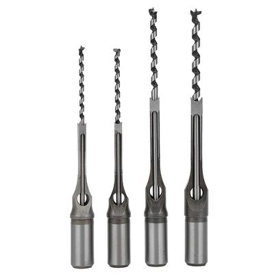 Square-Hole Drill Bits, 4-Piece Set, High-Precision Bearing Steel Woodworking Tools, 6 mm, 6.4 mm, 8 mm, 9.5 mm