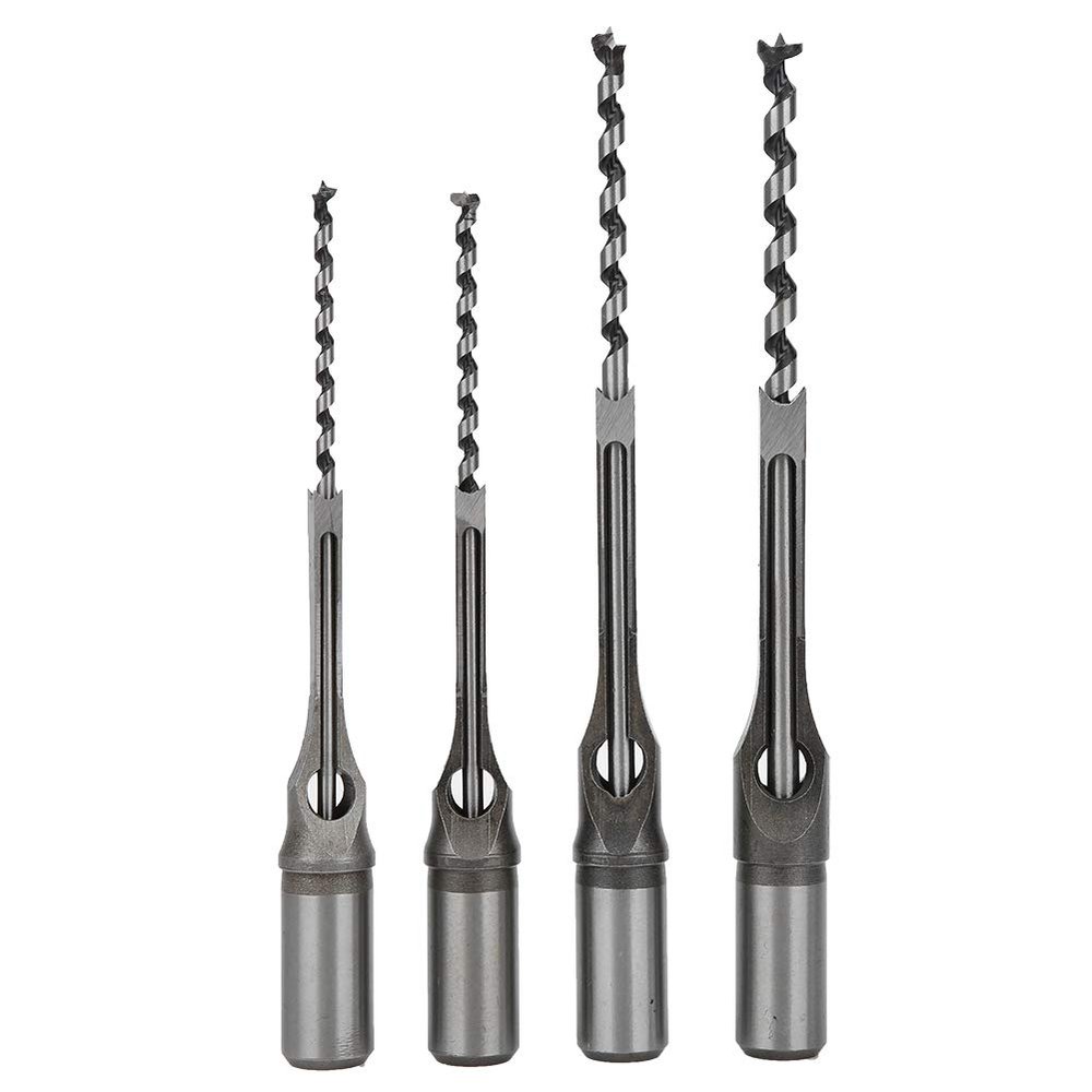 Square-Hole Drill Bits, 4-Piece Set, High-Precision Bearing Steel Woodworking Tools, 6 mm, 6.4 mm, 8 mm, 9.5 mm