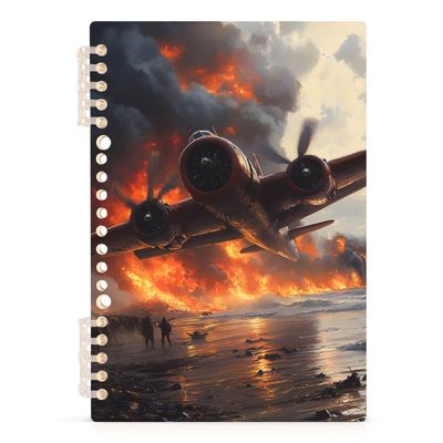 Mnsruu Spiral Notebook with Airplane Fire Design, 1 Count, Hardcover, Lined Journal for Women, A5, 14 x 21 cm