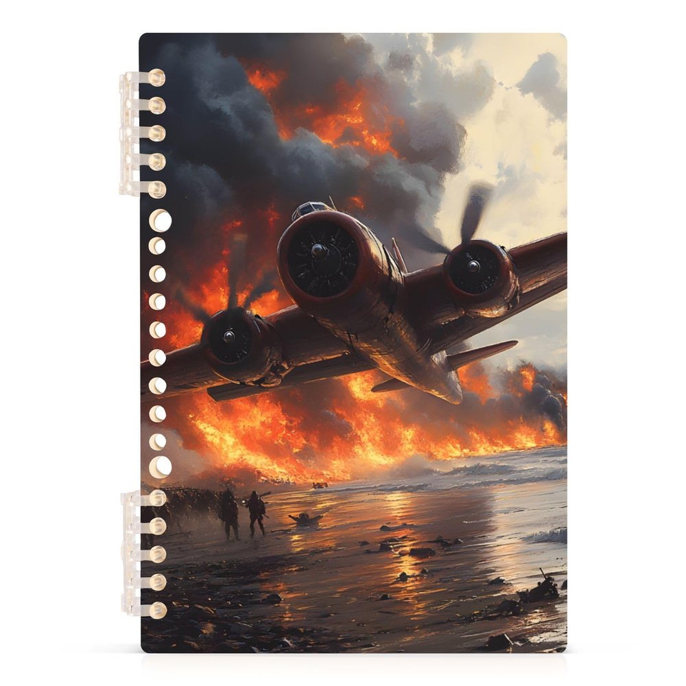 Mnsruu Spiral Notebook with Airplane Fire Design, 1 Count, Hardcover, Lined Journal for Women, A5, 14 x 21 cm