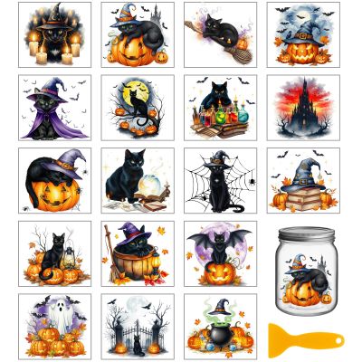 GLOBLELAND 18 Sheets Halloween Black Cat UV DTF Rub-On Transfers