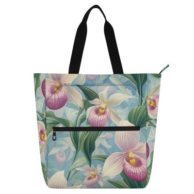 Amooorous Decorative Book Tote Bag with Zipper, Purple Flowers