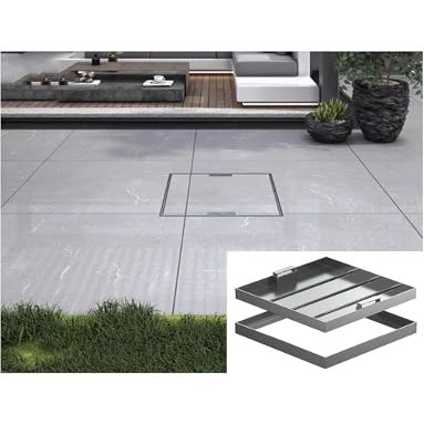 Generic Recessed Manhole Cover with Base, Square Drain Cover, 21.7 x 21.7 x 2 in