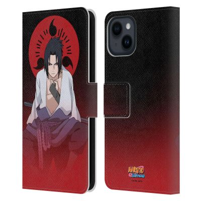 Head Case Designs Official Naruto Shippuden Sasuke Uchiha Faux-Leather Wallet Case for Apple iPhone 15